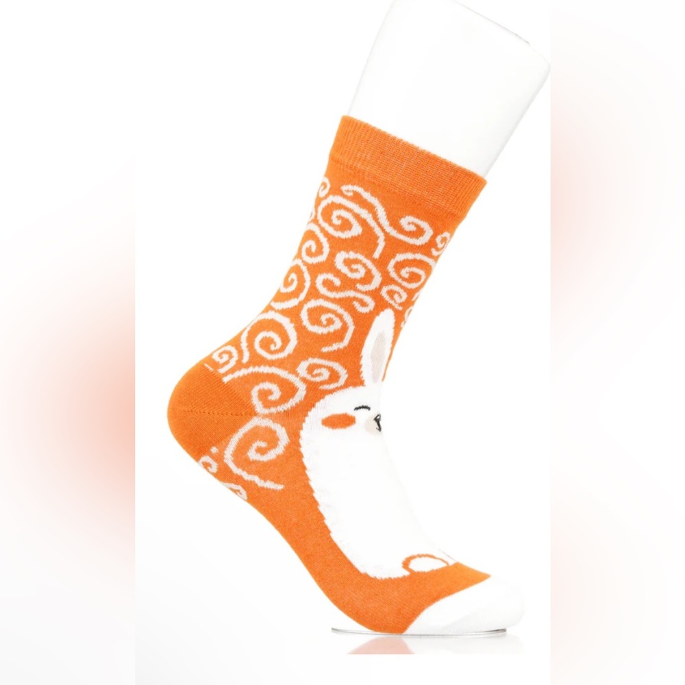3/$15 Orange Bunny Swirl Socks | Big Shoe Size 41-46 | Easter Spring Gift Unisex - Picture 6 of 10